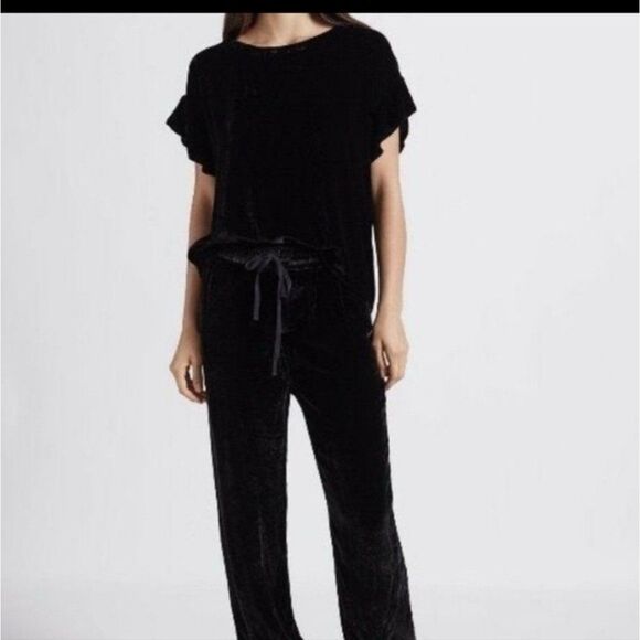 Current/Elliott Fancy Top Whimsey Goth Silk Blend Velvet Flutter Sleeve Top - Picture 7 of 8